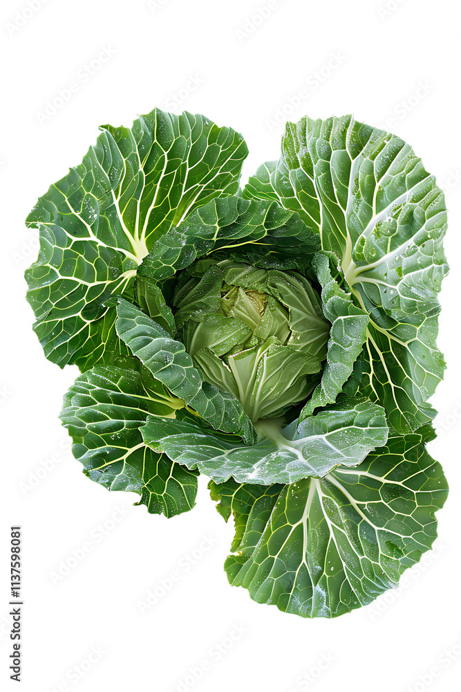 Fototapeta premium Vibrant green head of fresh cabbage with large crinkled outer leaves centered on a clean transparent background ready for cooking or marketing.