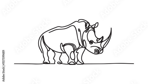 Single Line Drawing of a Mid-Century Modern rhino with Editable Stroke and Copy Space