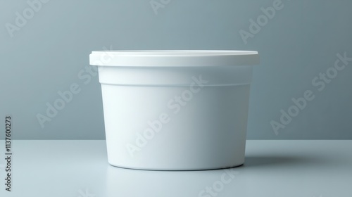 Plastic container with a smooth finish sitting on a white surface