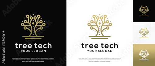 Tree technology logo design. Technology tree logo template. Technology logo symbol icon