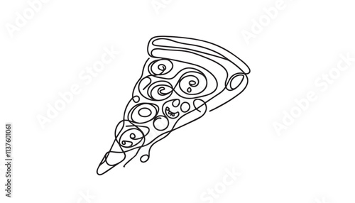 Single Line Drawing of a Mid-Century Modern pizza with Editable Stroke and Copy Space