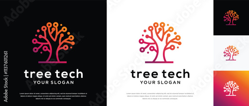 Tree technology logo design. Technology tree logo template. Technology logo symbol icon photo