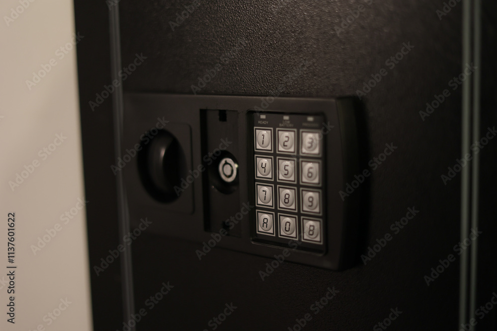 A close-up of a hidden in-wall safe discreetly installed within a wall. The sleek design emphasizes security and practicality for safeguarding valuables. A close-up of a hidden in-wall safe discreetly installed within a wall. The sleek design emphasizes security and practicality for safeguarding valuables.