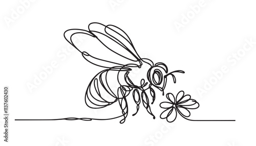Single Line Drawing of a Mid-Century Modern bee with Editable Stroke and Copy Space