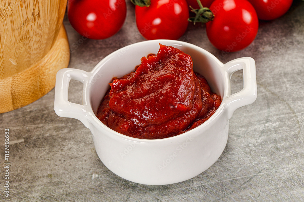 Red tomato paste in the bowl