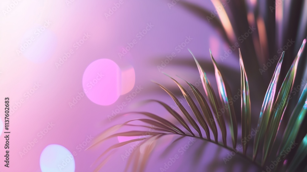 Colorful bokeh background with tropical palm leaves in soft light Colorful bokeh background with tropical palm leaves in soft light