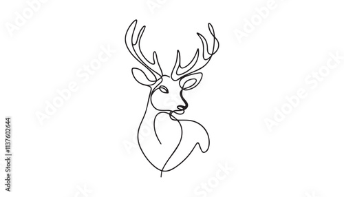 Single Line Drawing of a Mid-Century Modern deer with Editable Stroke and Copy Space