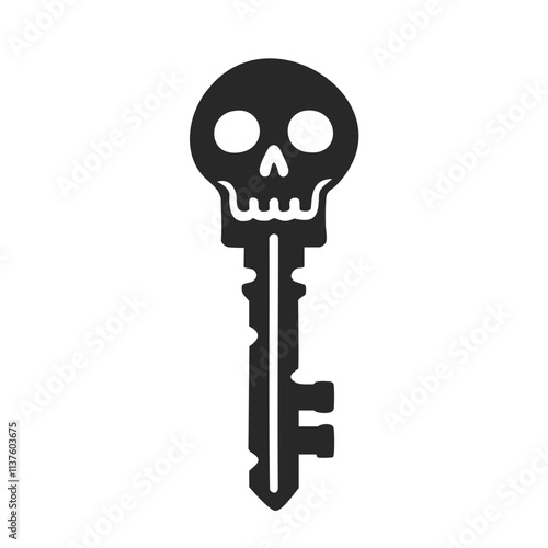 Skeleton key skull head silhouette vector clip art.
