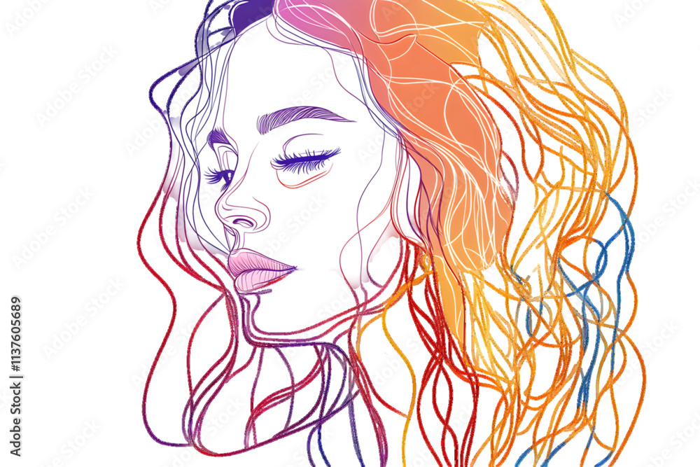 Young girl single line portrait illustration of modern artwork of a woman with a single line drawing, white or transparent background Young girl single line portrait illustration of modern artwork of a woman with a single line drawing, white or transparent background