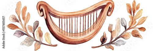 Watercolor illustration of ancient greek lyre isolated on a white or transparent background