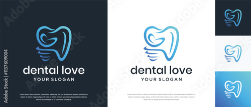 Dental logo design illustration with love. Dental clinic logo icon.