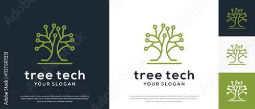 Tree technology logo design. Technology tree logo template. Technology logo symbol icon