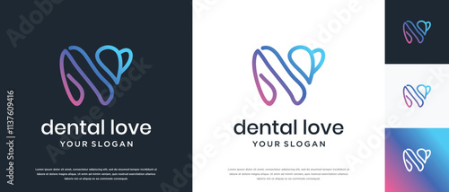 Dental logo design illustration with love. Dental clinic logo icon.