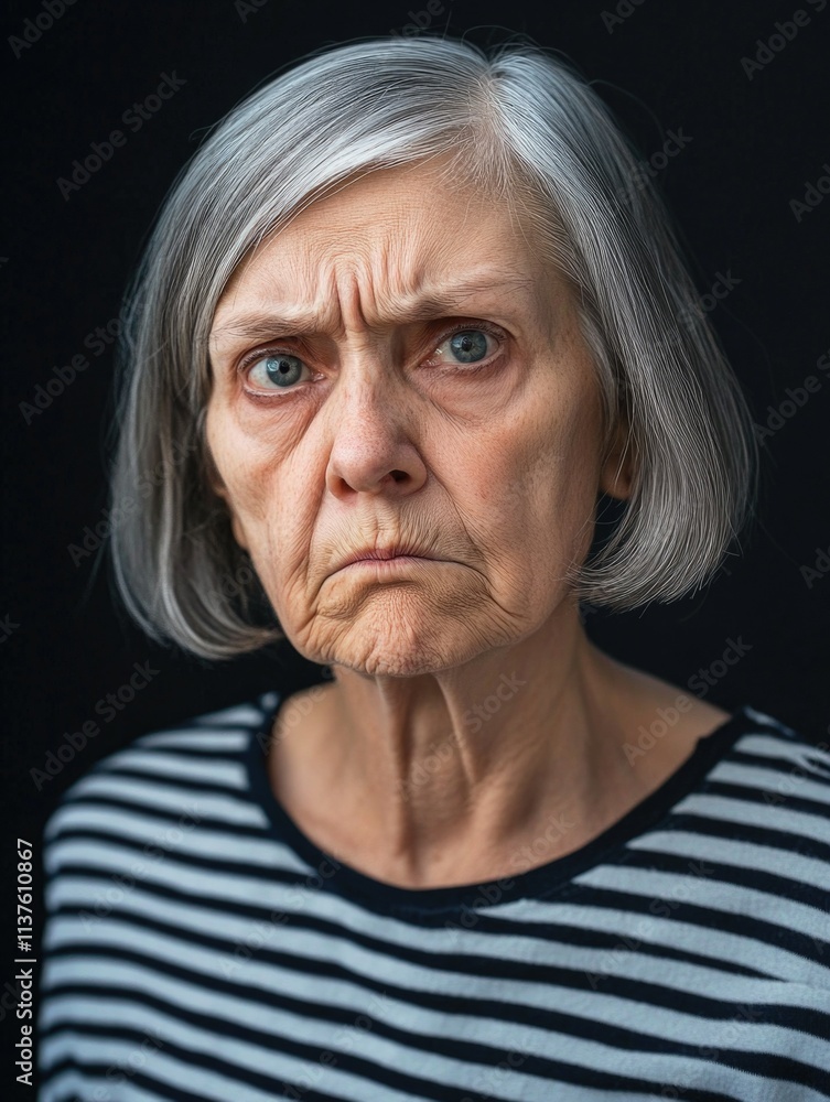 Obraz premium Aging Woman with Wrinkles and Gray Hair
