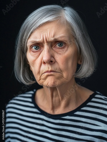 Aging Woman with Wrinkles and Gray Hair photo