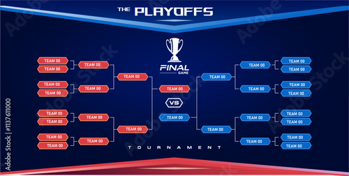 Tournament bracket banner. Championship bracket schedule. Sports match or tournament. Cup of championship. Vector stock.