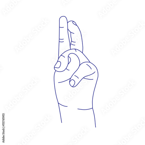 Kids hand gesture contour vector sketch illustration. Index, middle, ring, little fingers and thumb photo