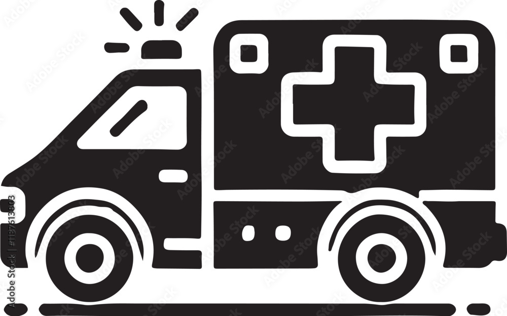 Ambulance Silhouette Vector Icon Illustration - High-Quality Emergency Vehicle Graphic Ambulance Silhouette Vector Icon Illustration - High-Quality Emergency Vehicle Graphic
