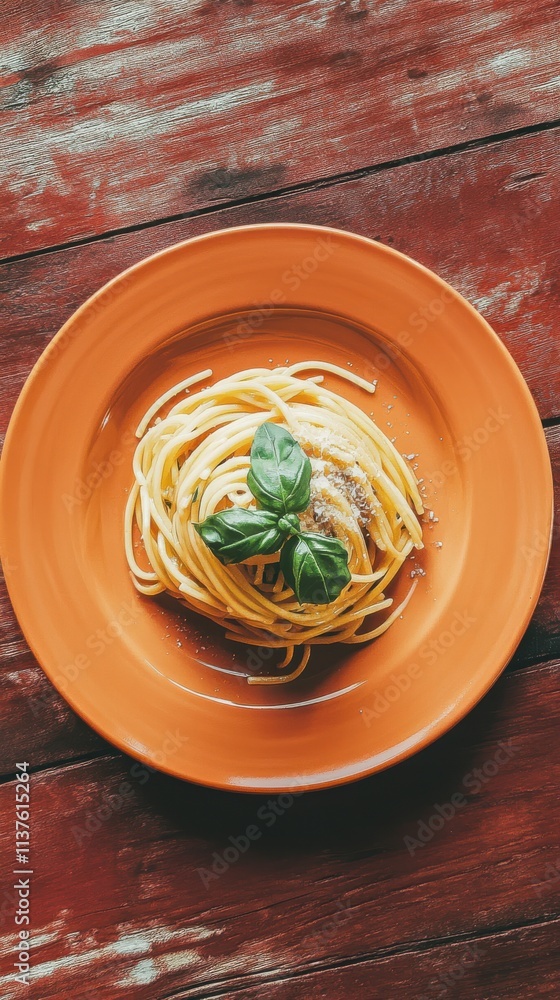 A Delectable Plate of Spaghetti with Fresh Basil and Parmesan A Delectable Plate of Spaghetti with Fresh Basil and Parmesan