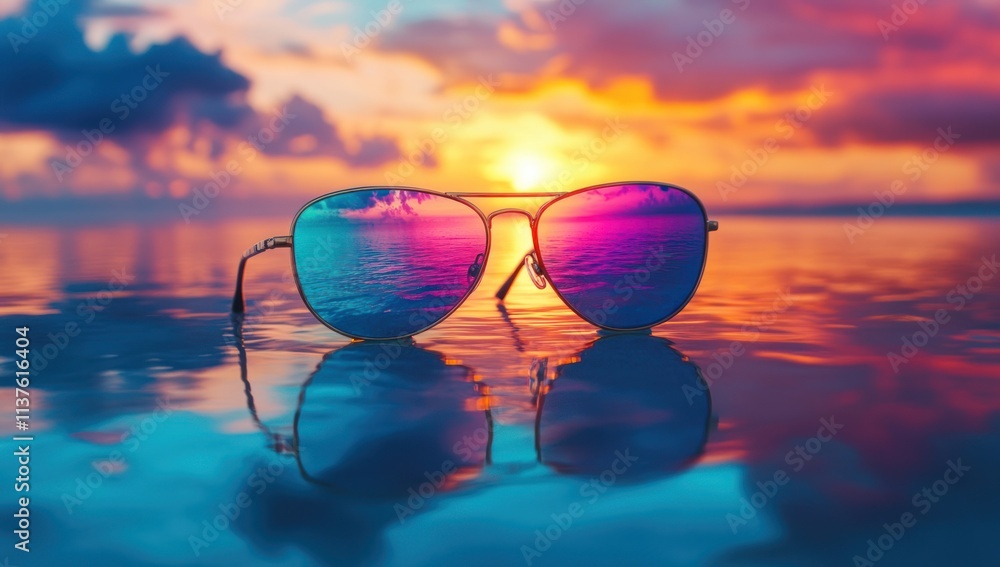 custom made wallpaper toronto digitalSunglasses Reflecting a Sunset on the Beach