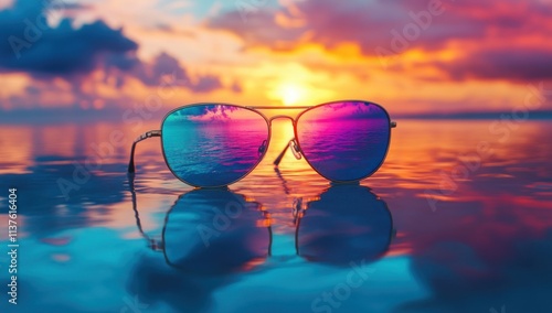 Wallpaper Mural Sunglasses Reflecting a Sunset on the Beach Torontodigital.ca