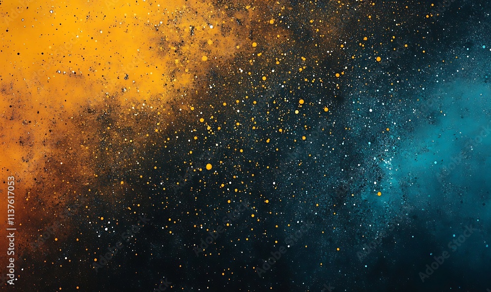 Fototapeta premium Abstract teal orange yellow black grainy color gradient background noise texture effect