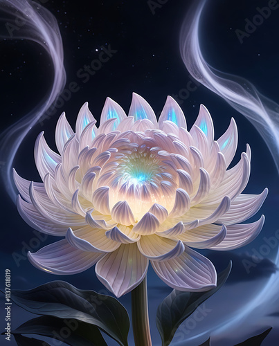 Cool cosmic chrysanthemum flower with a beautiful space ambiance. glow against the starry background, captivating magical  chrysanthemums flower. Created with generative AI photo