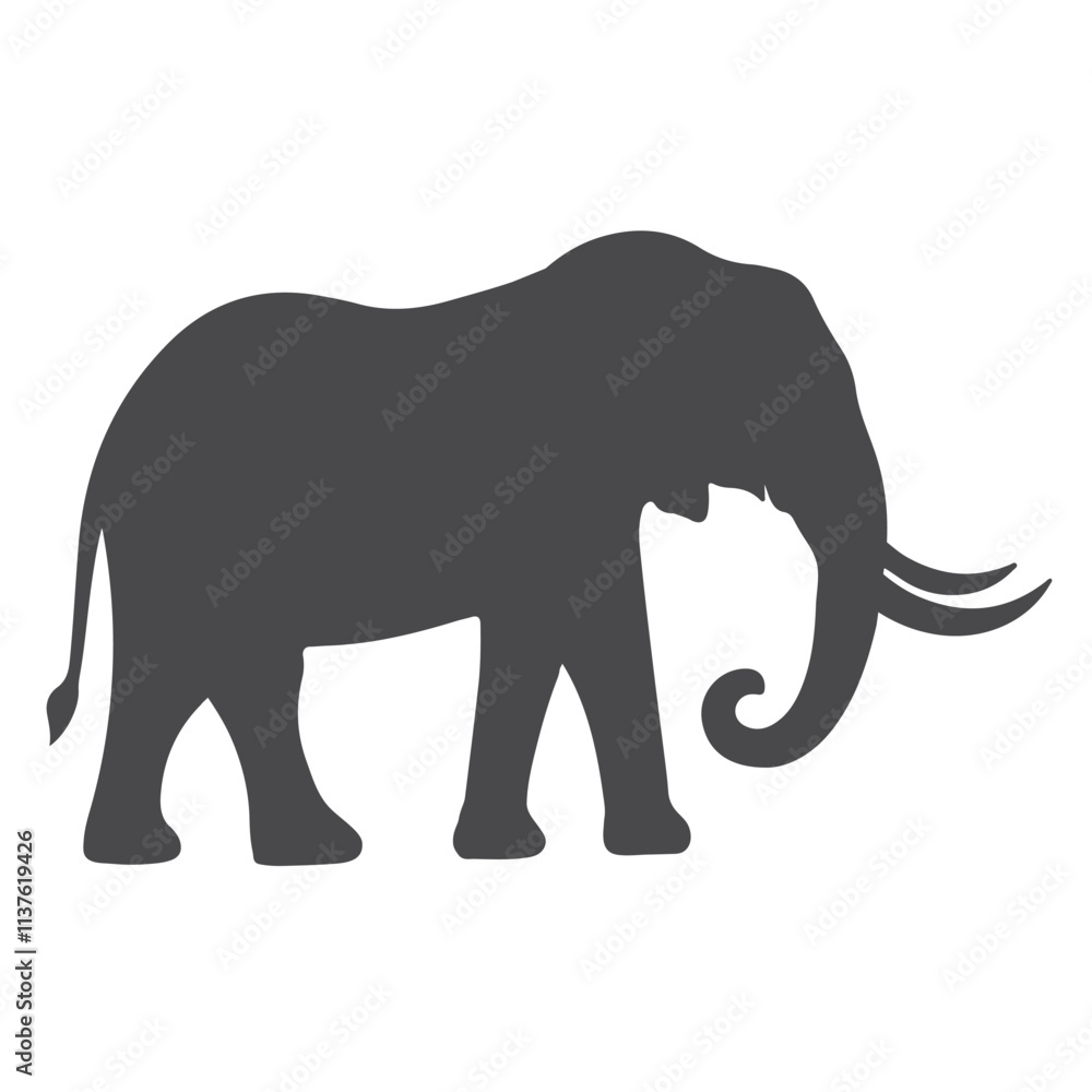 Fototapeta premium A graceful elephant silhouette, defined by its iconic trunk, large ears, and sturdy build, representing wisdom, strength, and majesty