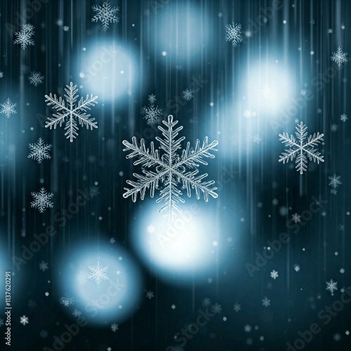 Winter Snowflakes Falling Against a Soft Blue Bokeh Background