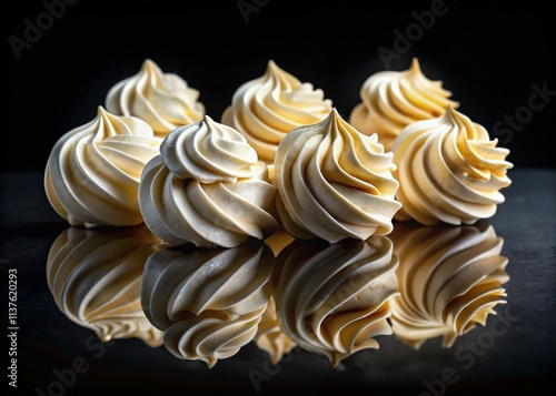 Panoramic Whipped Cream Swirl, Black Background, Food Photography, Dessert Image, Culinary Art