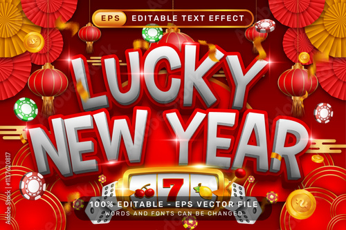 lucky newyear 3d text effect and editable text effect with lanterns and Chinese ornaments