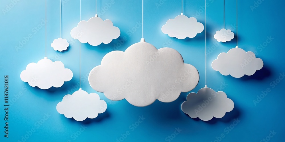 Paper Art with Cloud on Blue Sky: A White Blank Speech Bubble for Creative Messaging and Inspiration in a Calm Atmosphere - Perfect for Advertising and Communication Paper Art with Cloud on Blue Sky: A White Blank Speech Bubble for Creative Messaging and Inspiration in a Calm Atmosphere - Perfect for Advertising and Communication