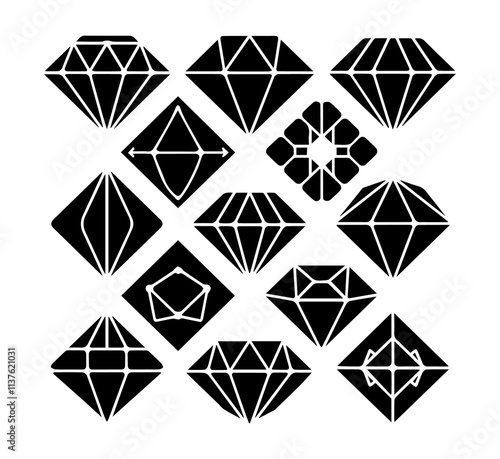Diamond icon set. Different shapes of diamond cuts. Dimond icon set in flat style.