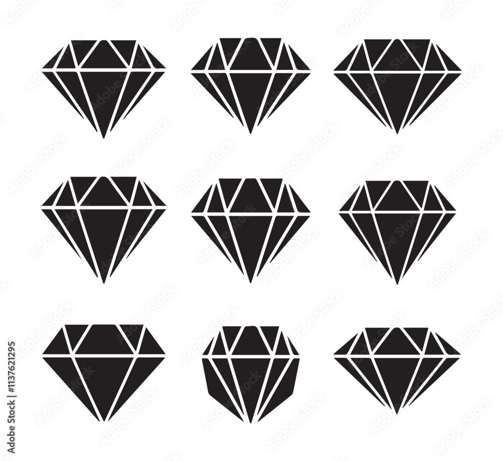 Diamond icon set. Different shapes of diamond cuts. Dimond icon set in flat style. Diamond icon set. Different shapes of diamond cuts. Dimond icon set in flat style.