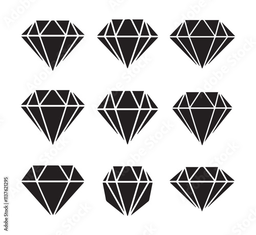 Diamond icon set. Different shapes of diamond cuts. Dimond icon set in flat style.