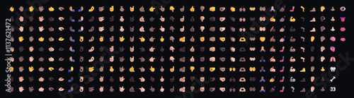 Set of yellow emoji Body in vector graphic format on a black background.