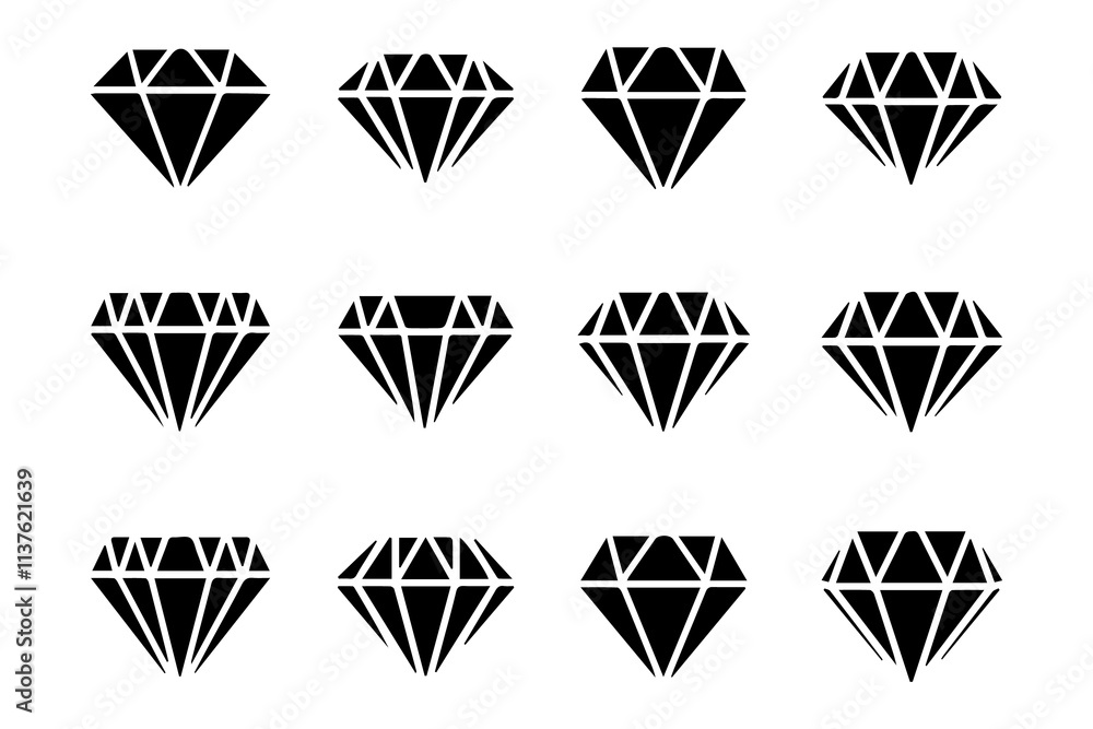 Diamond icon set. Different shapes of diamond cuts. Dimond icon set in flat style. Diamond icon set. Different shapes of diamond cuts. Dimond icon set in flat style.