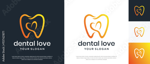 Dental logo design illustration with love. Dental clinic logo icon.