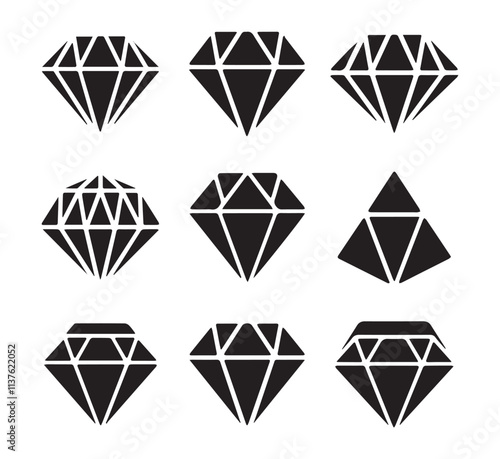 Diamond icon set. Different shapes of diamond cuts. Dimond icon set in flat style.