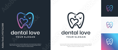 Dental logo design illustration with love. Dental clinic logo icon.