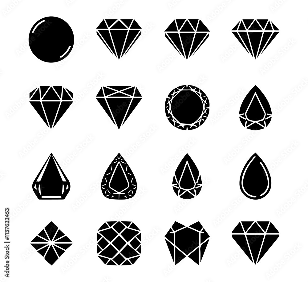 Diamond icon set. Different shapes of diamond cuts. Dimond icon set in flat style. Diamond icon set. Different shapes of diamond cuts. Dimond icon set in flat style.