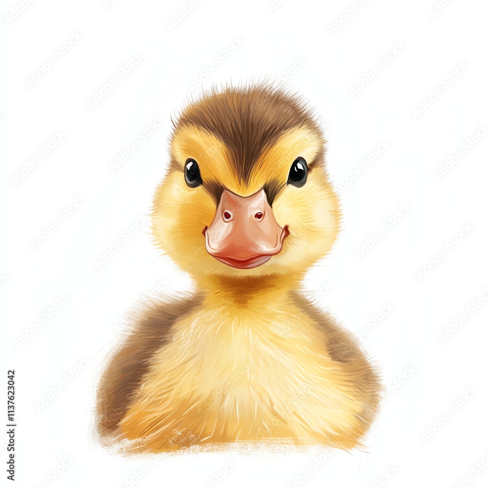A cute, cartoon-style duckling with soft yellow feathers and a charming expression.