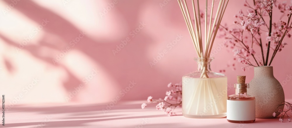 Pink Serenity: Scented Diffuser and Floral Arrangement Pink Serenity: Scented Diffuser and Floral Arrangement