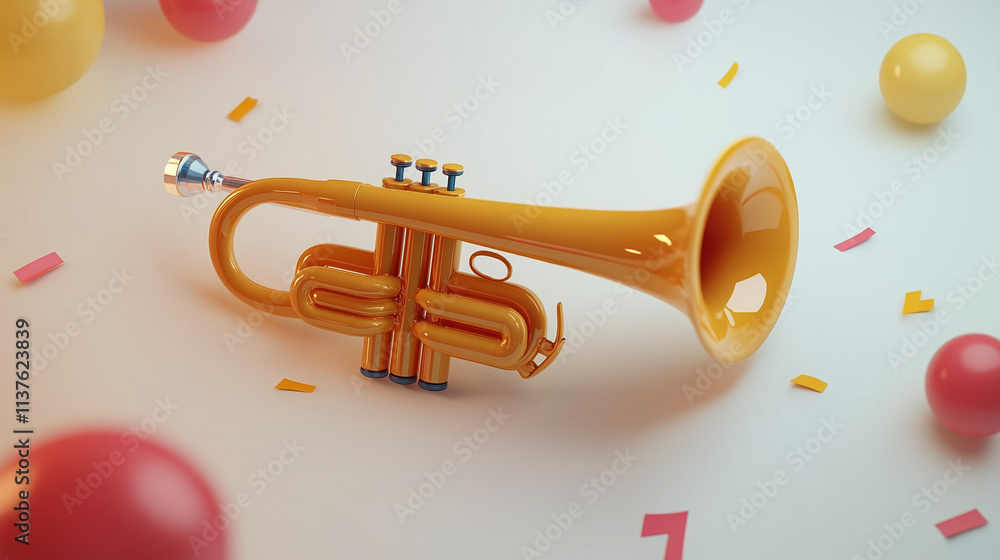 New Year's toy trumpet placed on a white background New Year's toy trumpet placed on a white background