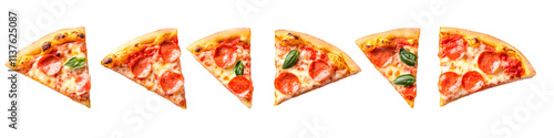 Set of delicious pizza slices, cut out, white or transparent background