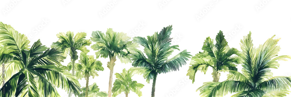 Set of green palm trees, white or transparent background Set of green palm trees, white or transparent background