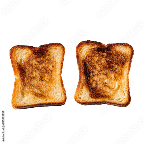 Two delicious toasted bread pieces isolated on white or transparent background