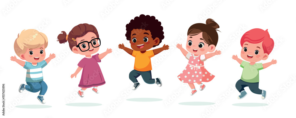 Group Of Happy Children Jumping Group Of Happy Children Jumping