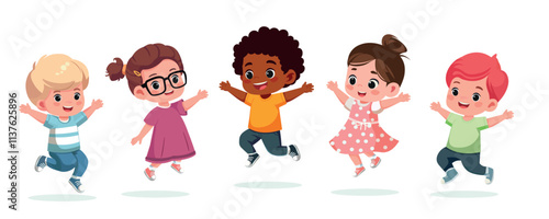 Group Of Happy Children Jumping