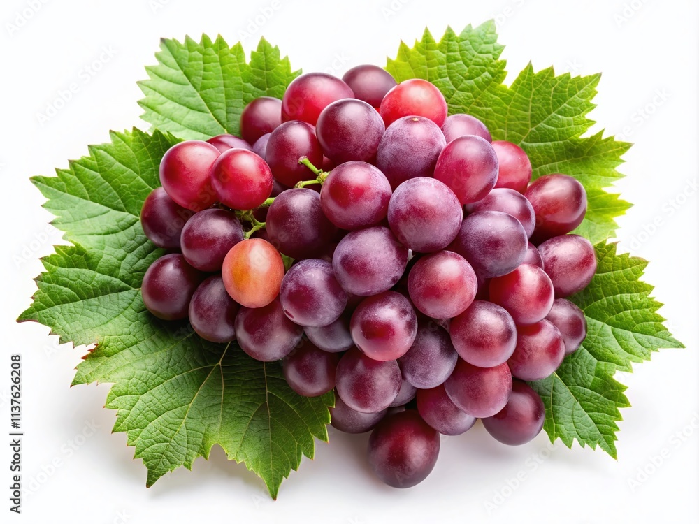 Fototapeta premium Aerial View of Red Grapes and Leaves, High Angle Photography